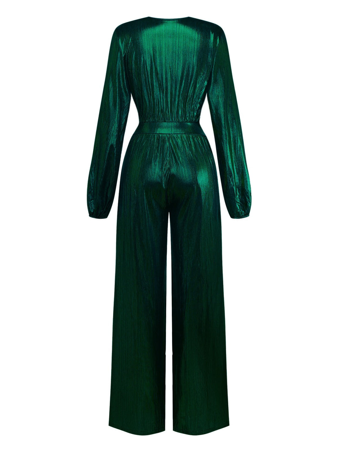 Dark Green 1930s Metallic V-Neck Lantern Sleeve Jumpsuit - vintage jumpsuit, retro fashion