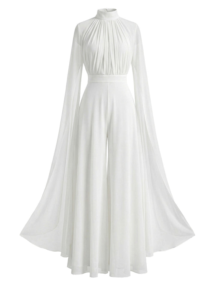 1930s Satin Long Sleeve Ruffled Hem Ruched Jumpsuit - vintage jumpsuit, retro fashion