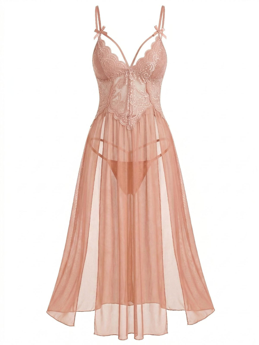 Lace Spaghetti Strap Mesh Nightgowns - vintage fashion, retro style for vintage lovers