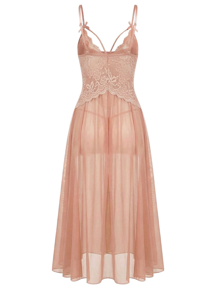 Lace Spaghetti Strap Mesh Nightgowns - vintage fashion, retro style for vintage lovers