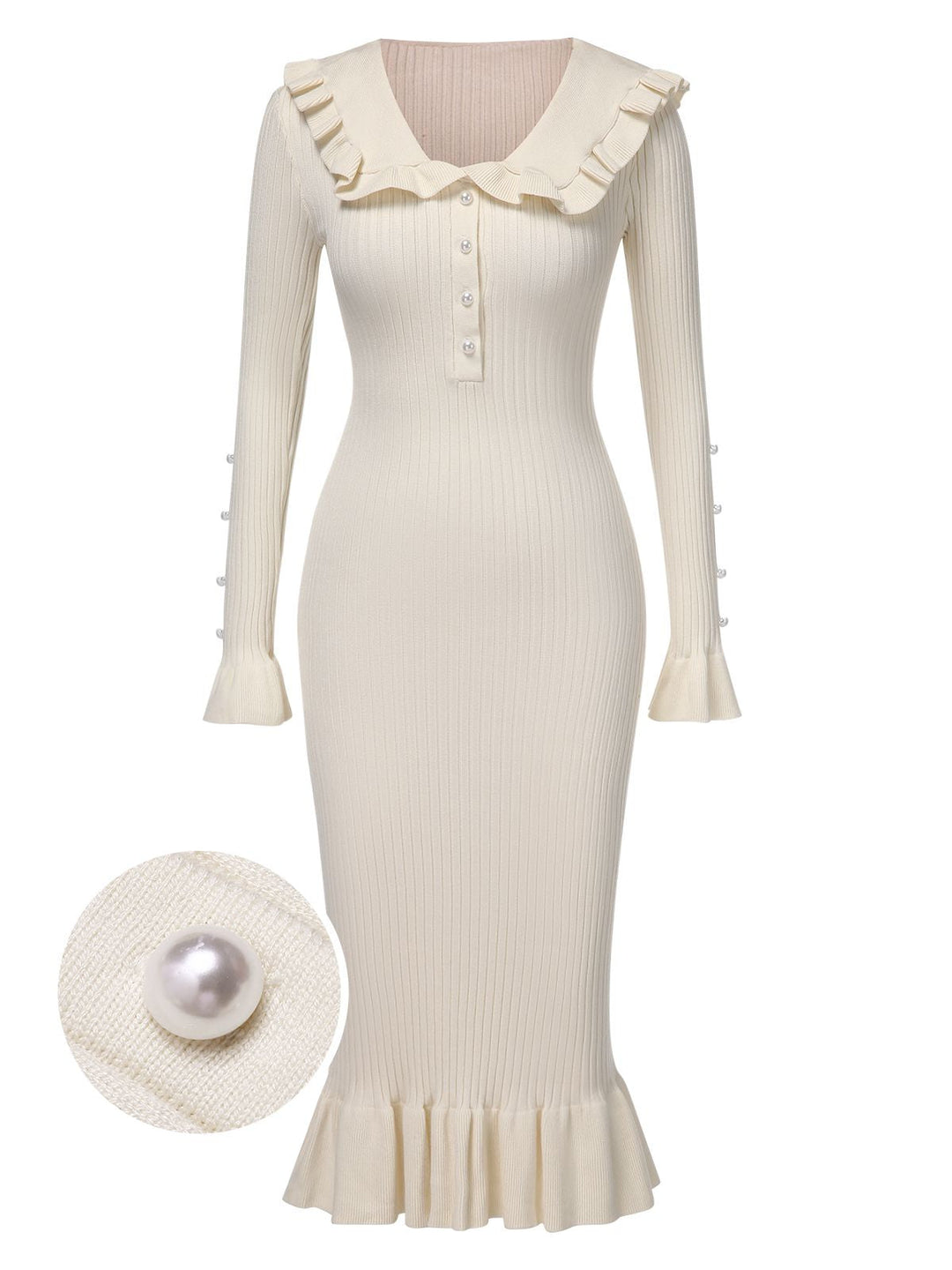 1930s Lapel Knitted Colorblock Fishtail Dress, vintage dress, retro fashion - perfect for women who love vintage and retro fashion