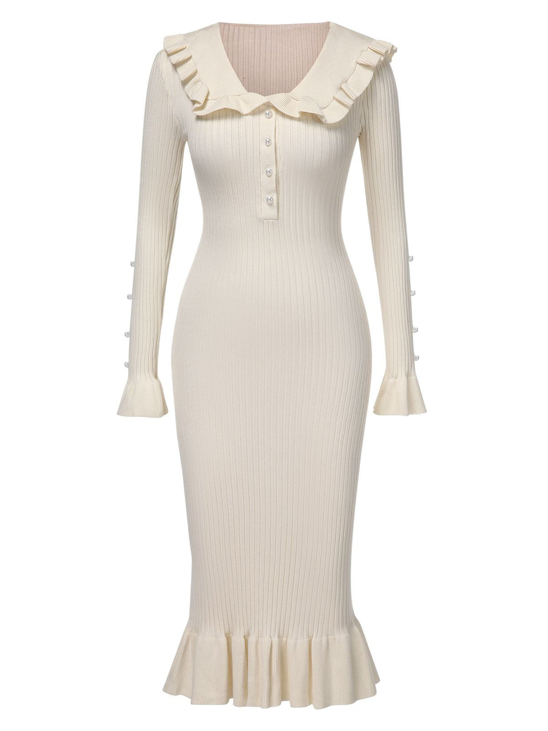 1930s Lapel Knitted Colorblock Fishtail Dress, vintage dress, retro fashion - perfect for women who love vintage and retro fashion