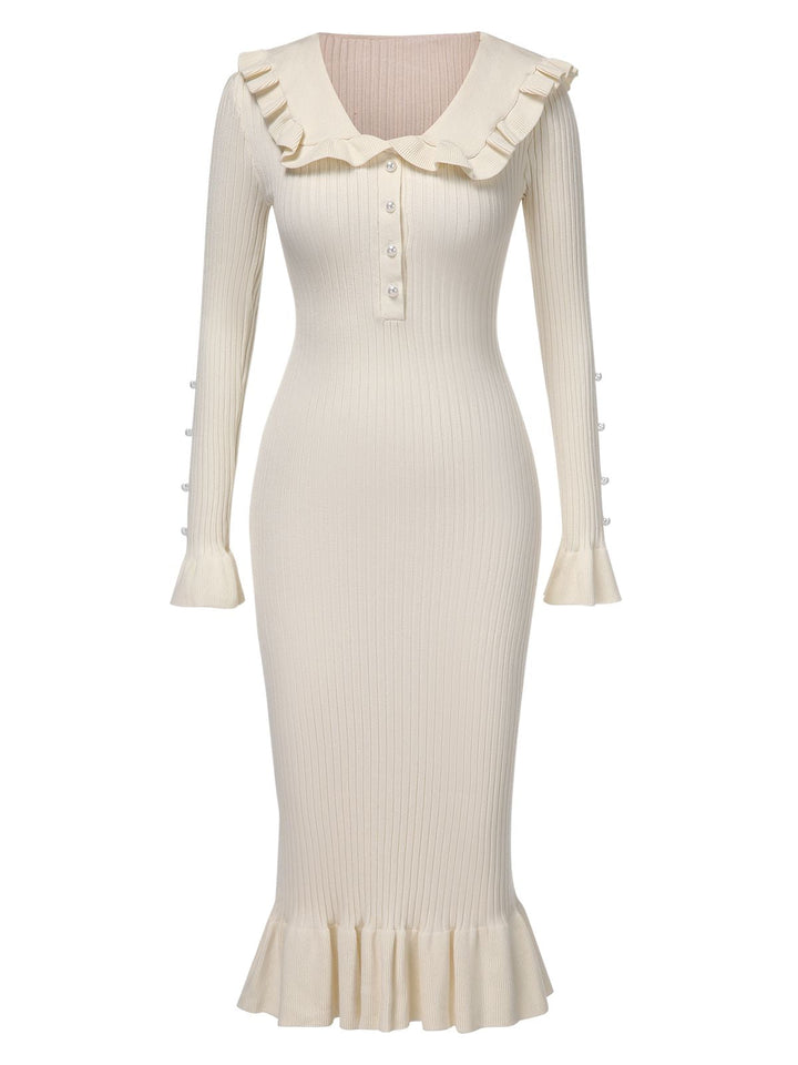 1930s Lapel Knitted Colorblock Fishtail Dress, vintage dress, retro fashion - perfect for women who love vintage and retro fashion