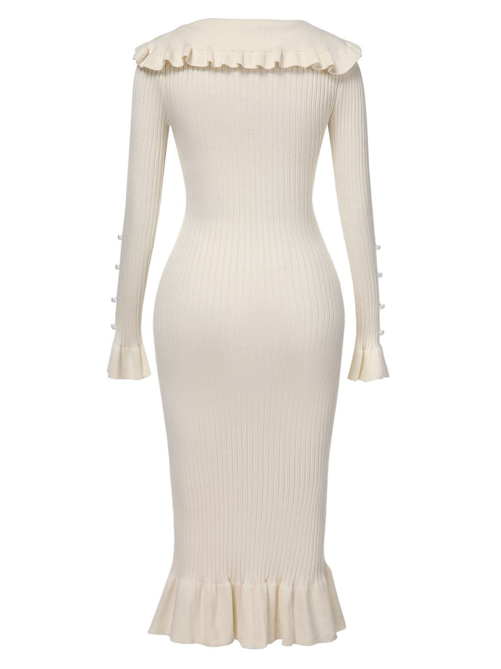 1930s Lapel Knitted Colorblock Fishtail Dress, vintage dress, retro fashion - perfect for women who love vintage and retro fashion