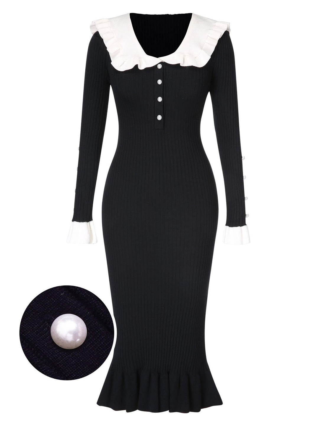1930s Lapel Knitted Colorblock Fishtail Dress, vintage dress, retro fashion - perfect for women who love vintage and retro fashion
