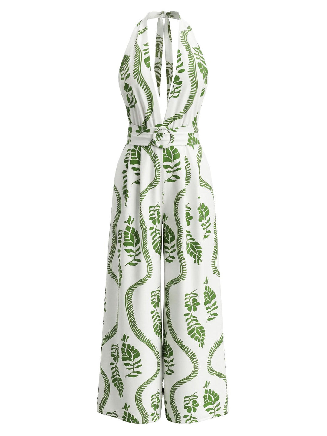 1930s Leaf Halter Deep V Backless Jumpsuit: beautiful vintage romper, retro jumpsuit, playful style with timeless appeal