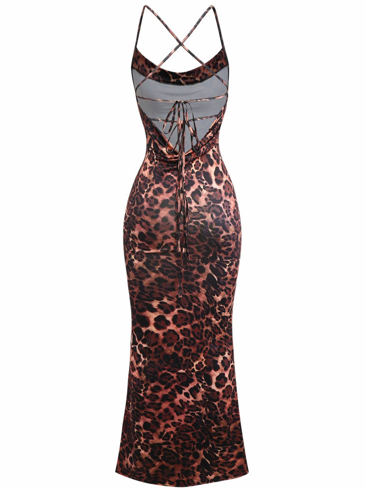 1930s Leopard Print Backless Spaghetti Strap Dress - vintage dress, retro fashion