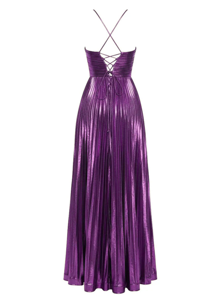 1930s Metallic Cross Halter Pleated Dress - vintage dress, retro fashion