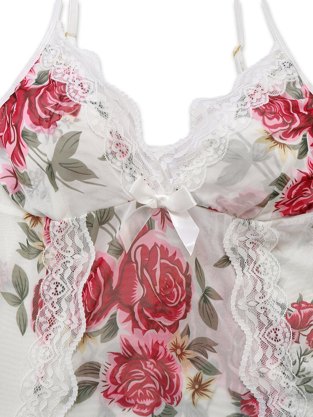 White Lace Floral Mesh Spaghetti Straps Nightgown - vintage nightgown, retro sleepwear, pure white