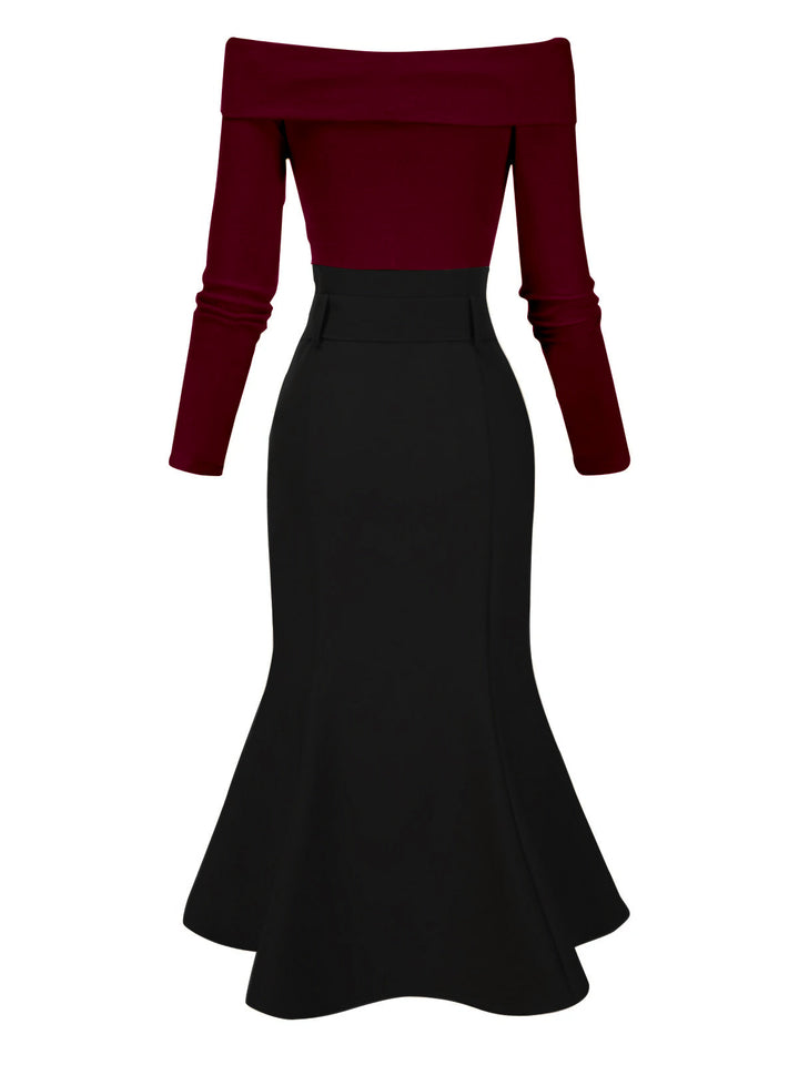 1930s Off Shoulder Knit Belt Mermaid Dress - vintage dress, fashion