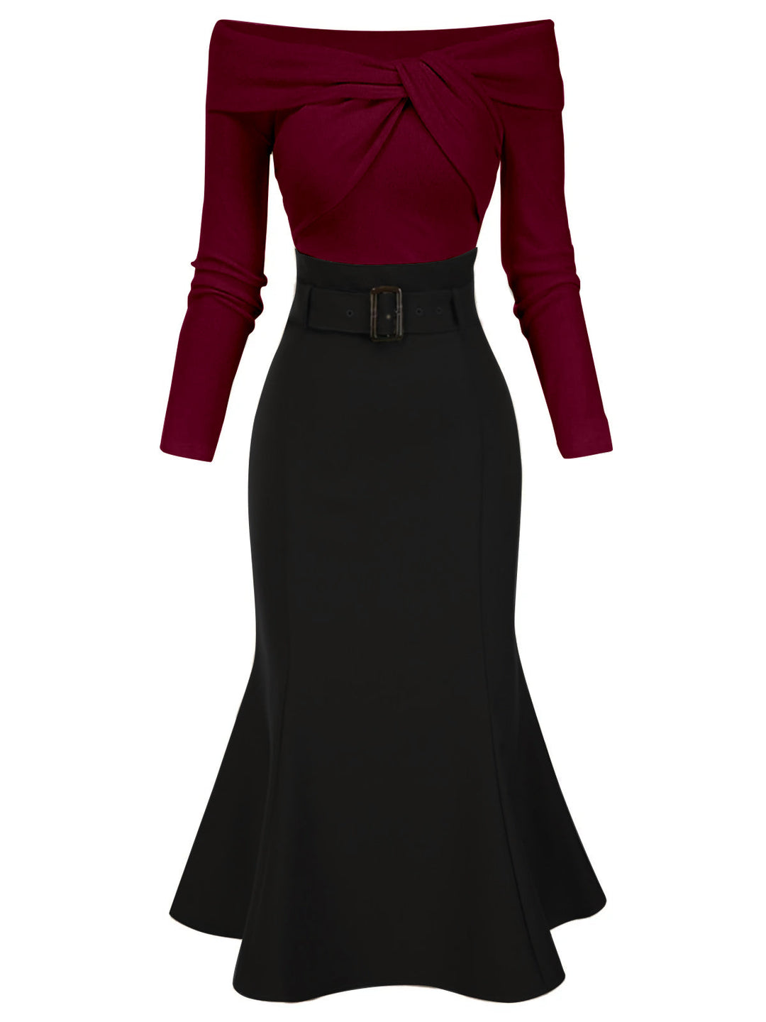 1930s Off Shoulder Knit Belt Mermaid Dress - vintage dress, fashion