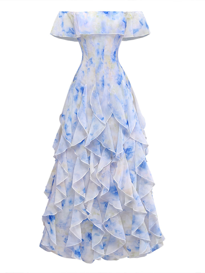 Blue 1930s Floral Vintage Classic Dress 2
