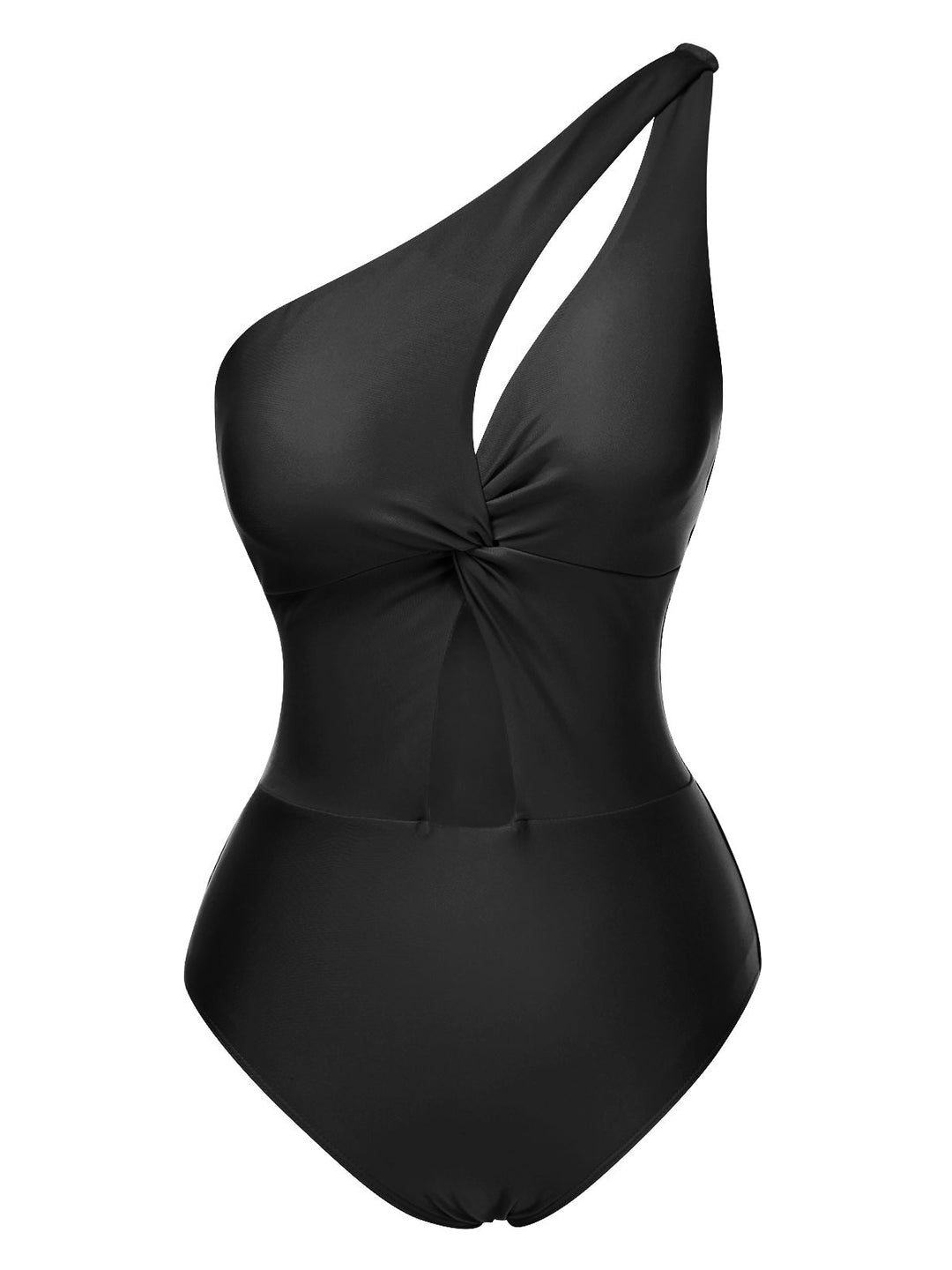 This 1930s One-Shoulder Cut-Out Solid One-Piece Swimsuit carries 1930s vacation dreams in every stitch