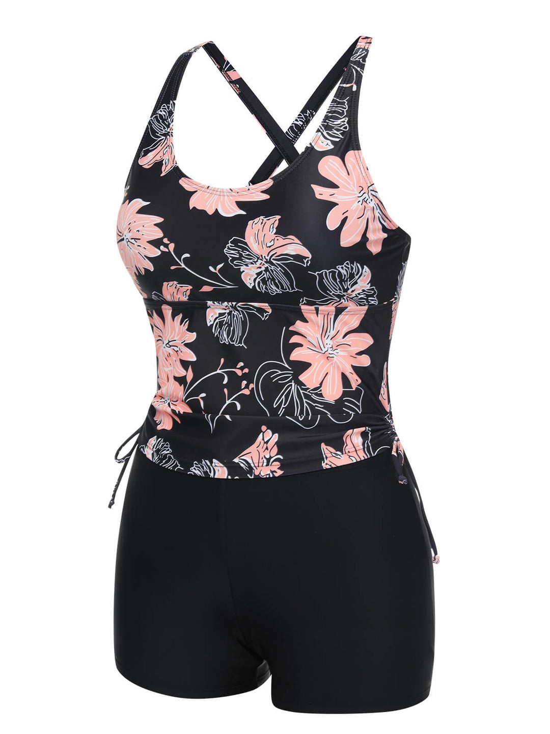 Side view: 1930s 1930s Pink Floral Lace-Up Tankini, perfect for retro themed parties, vintage fashion enthusiasts and special occasions