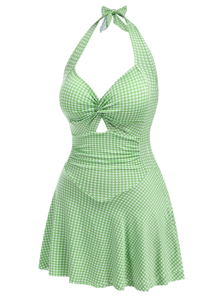 1930s Plaid Halter One-Piece Swimsuit: 1930s Riviera elegance, reimagined for her