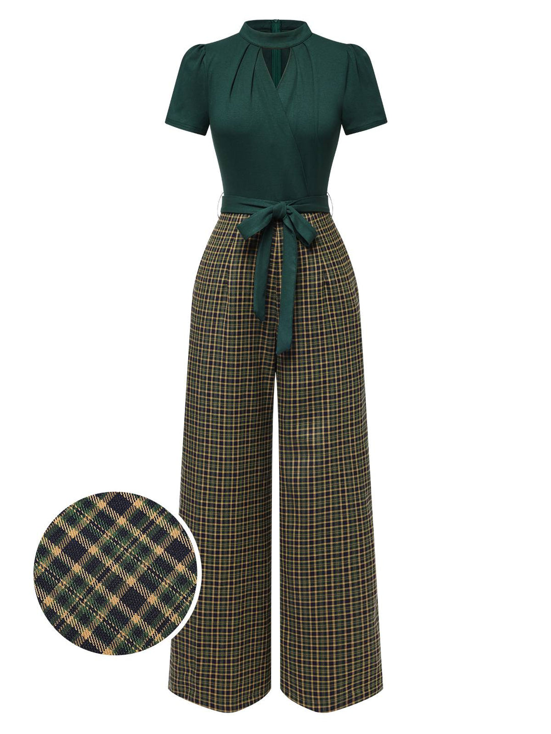 1930s Plaid Keyhole Neck Belted | 1930s | vintage romper, jumpsuit