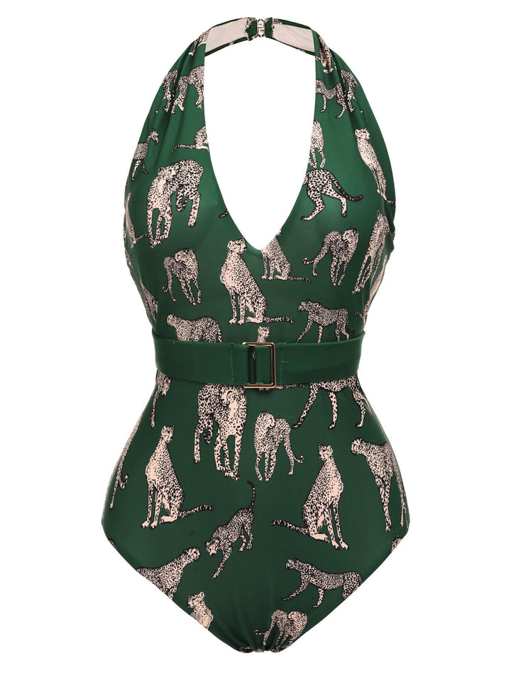 Green 1930s Jaguar Vintage Halter One-piece Swimsuit: timeless style reimagined