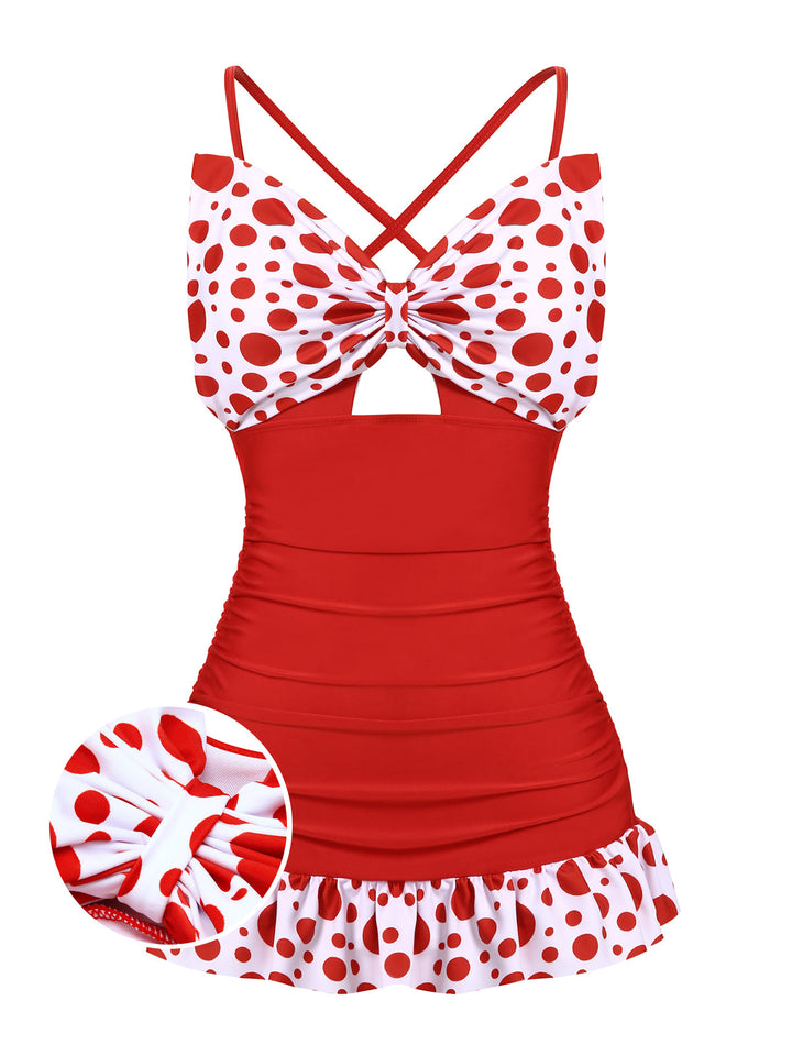 1930s Polka Dot Bowknot Patchwork Swimsuit: timeless style reimagined
