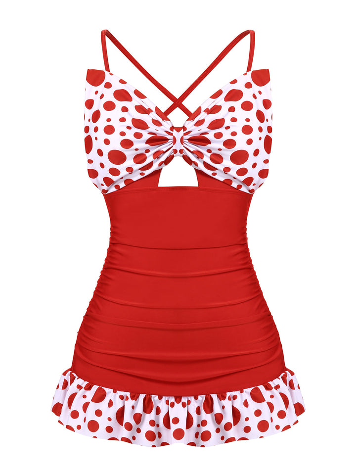 1930s Polka Dot Bowknot Patchwork Swimsuit — vintage elegance for the modern woman