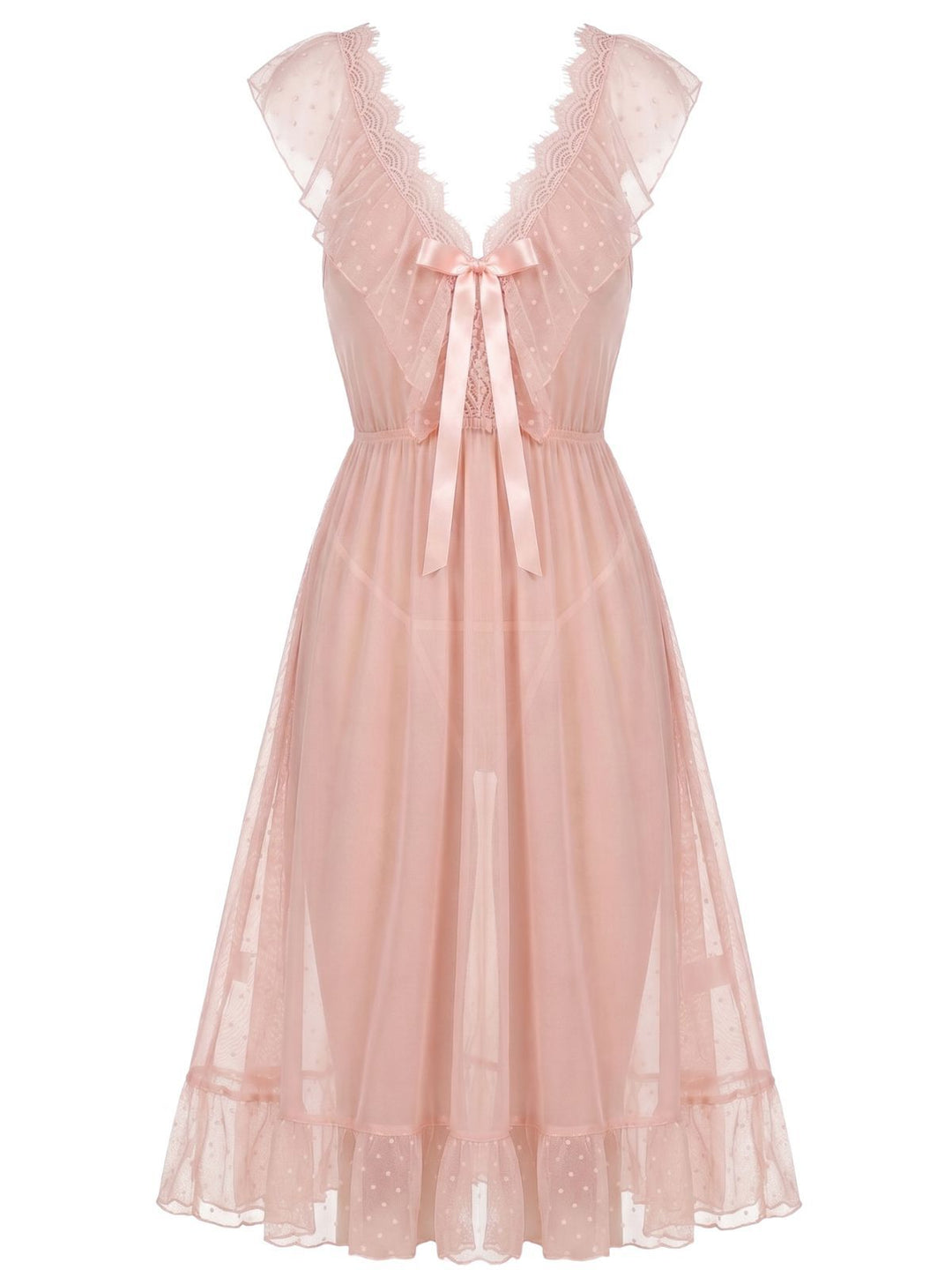 Polka Dot Spaghetti Strap Mesh Princess Nightgown, vintage fashion, retro style - perfect for women who love vintage and retro fashion