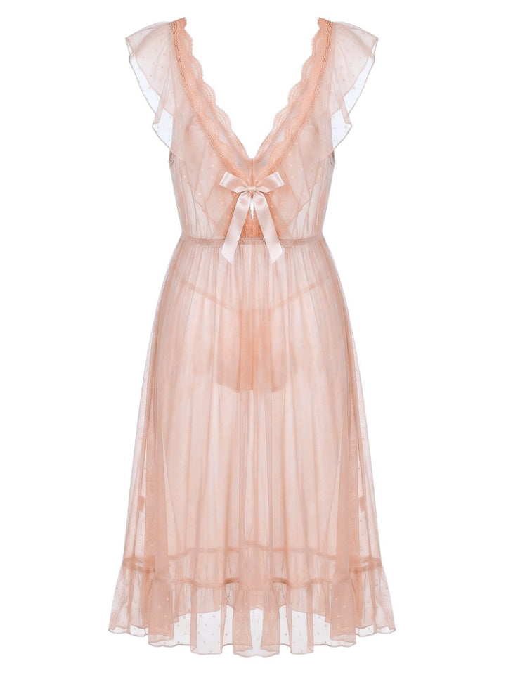 Polka Dot Spaghetti Strap Mesh Princess Nightgown, vintage fashion, retro style - perfect for women who love vintage and retro fashion