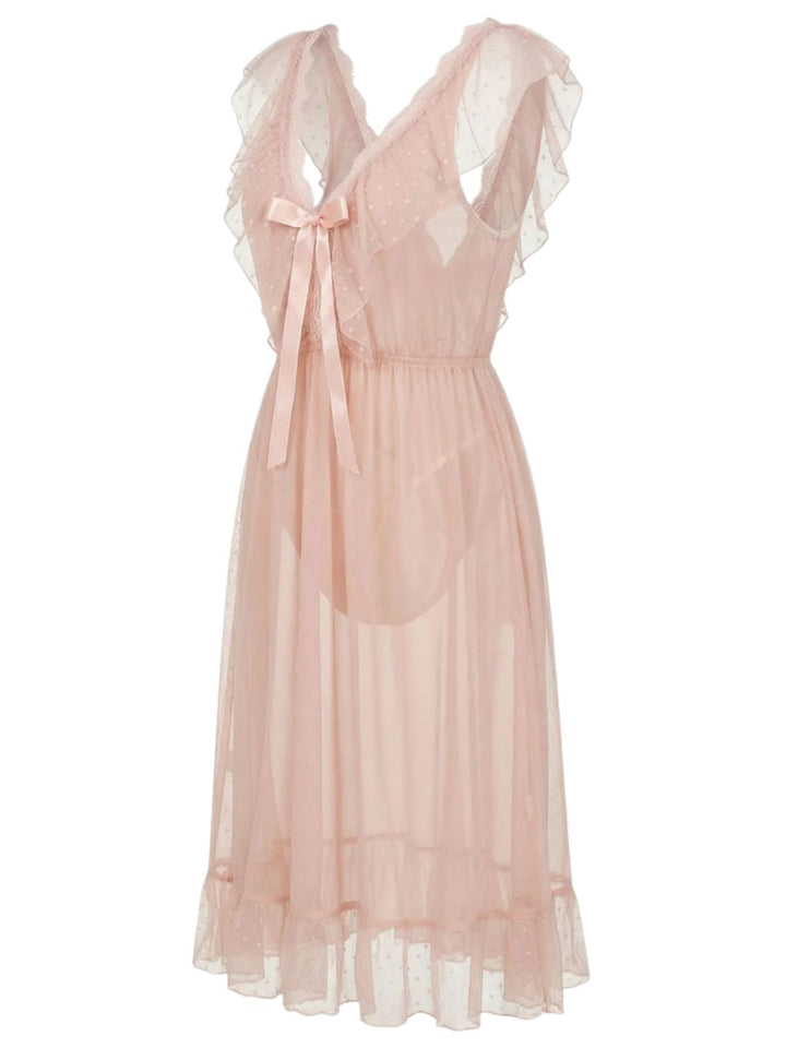 Polka Dot Spaghetti Strap Mesh Princess Nightgown, vintage fashion, retro style - perfect for women who love vintage and retro fashion