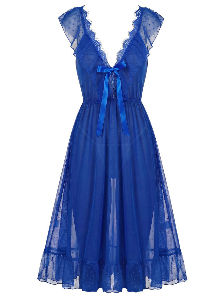 Polka Dot Spaghetti Strap Mesh Princess Nightgown, vintage fashion, retro style - perfect for women who love vintage and retro fashion