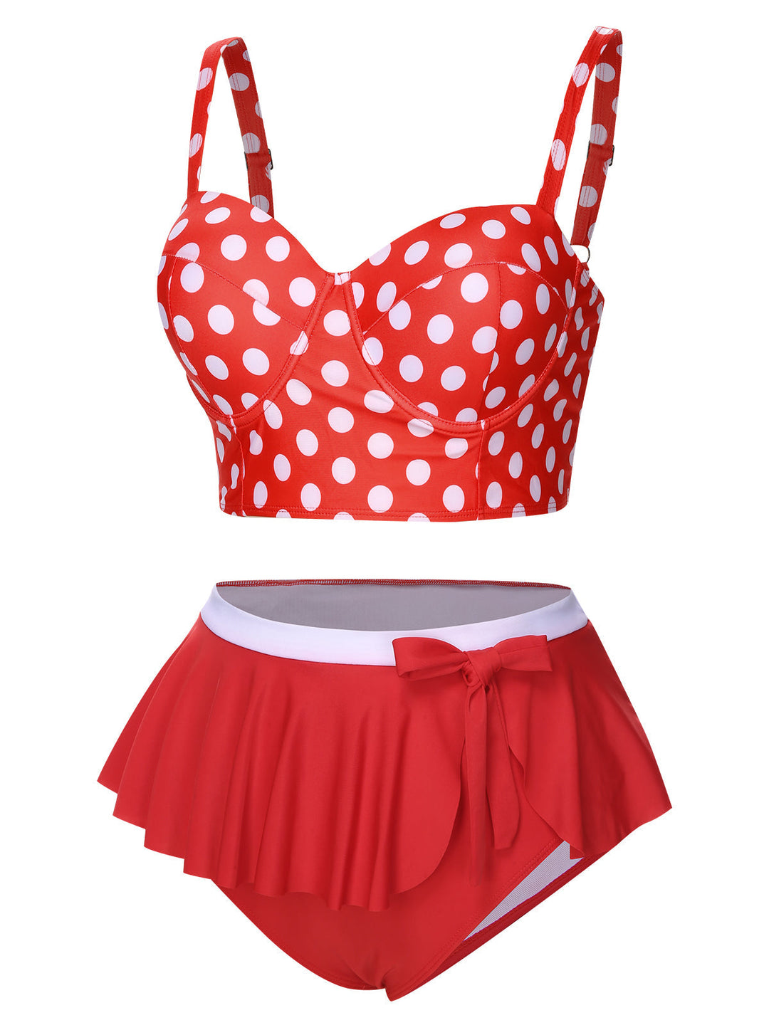 This 1930s Polka Dot Suspender Swimsuit Set carries 1930s vacation dreams in every stitch