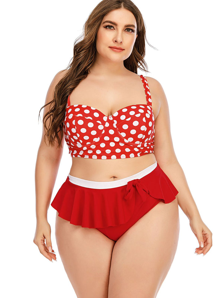 This 1930s Polka Dot Suspender Swimsuit Set carries 1930s vacation dreams in every stitch