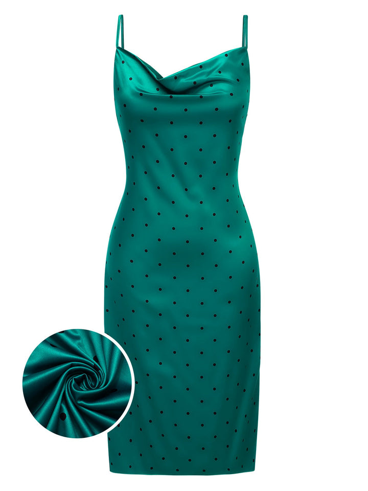 She slips into this Polka Dots Spaghetti Straps Satin Nightgown and suddenly it&
