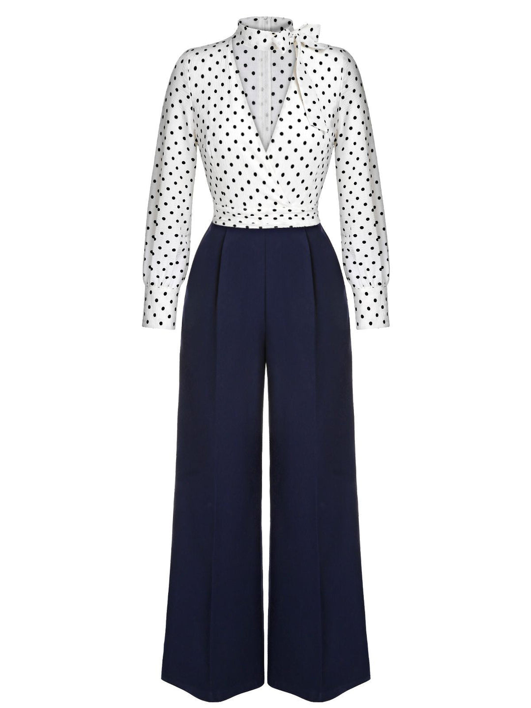 Blue &amp; White 1930s Polka Dots Tie Neck Jumpsuit, vintage romper, jumpsuit - perfect for women who love vintage and fashion