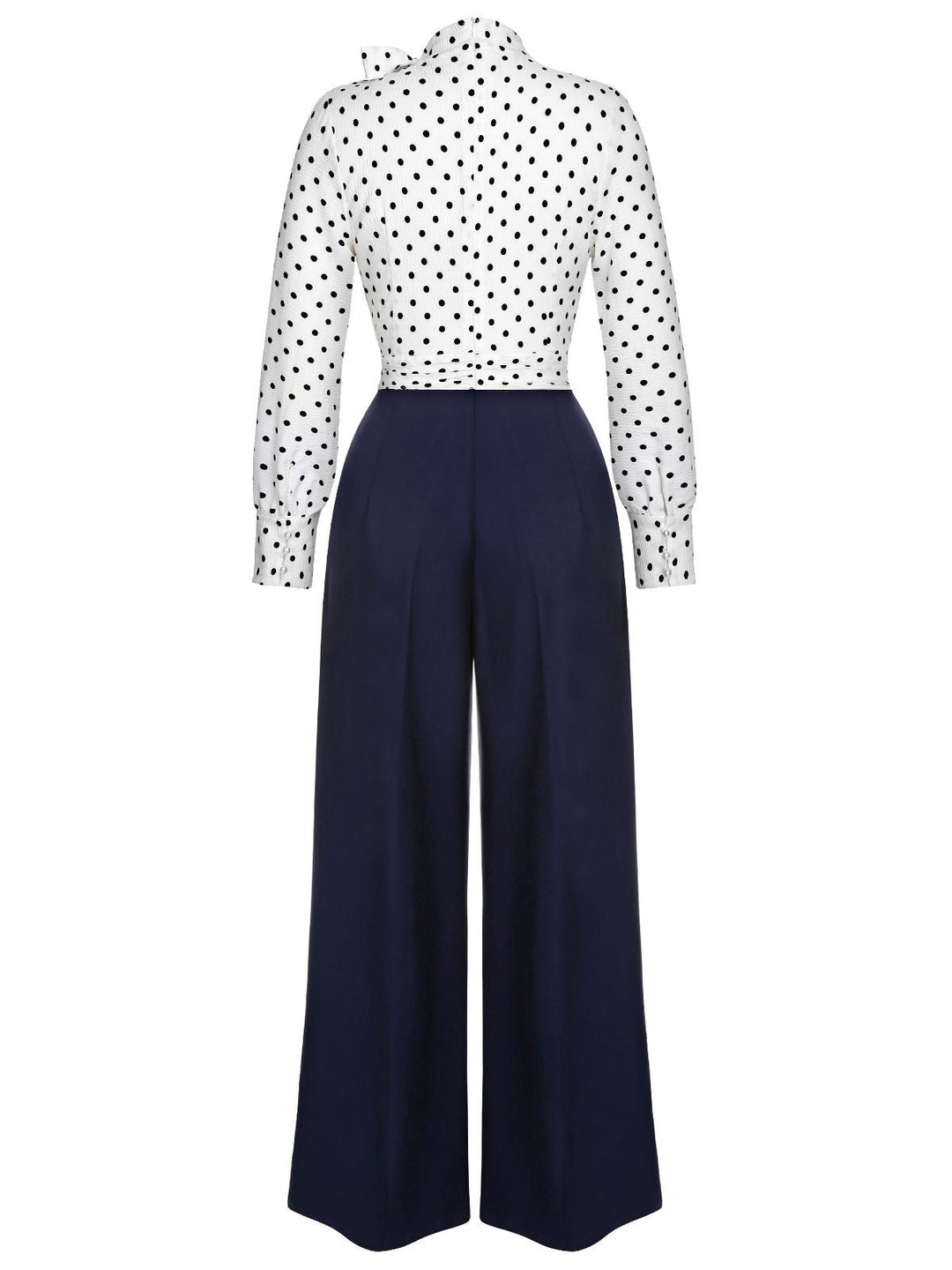 Blue &amp; White 1930s Polka Dots Tie Neck Jumpsuit, vintage romper, jumpsuit - perfect for women who love vintage and fashion