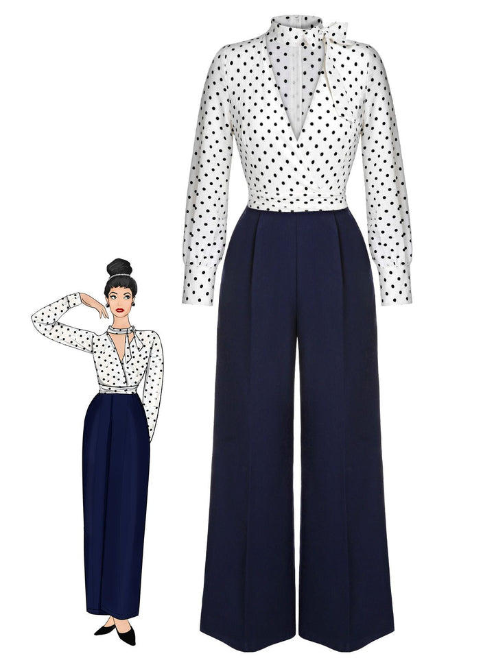 &amp; 1930s Polka Dots Tie Neck Jumpsuit: timeless 1930s elegance she makes her own
