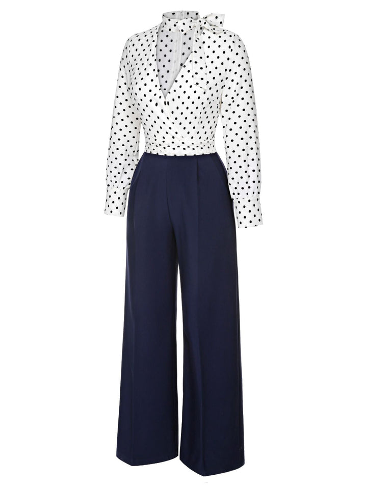 &amp; 1930s Polka Dots Tie Neck Jumpsuit — 1930s style that transcends decades
