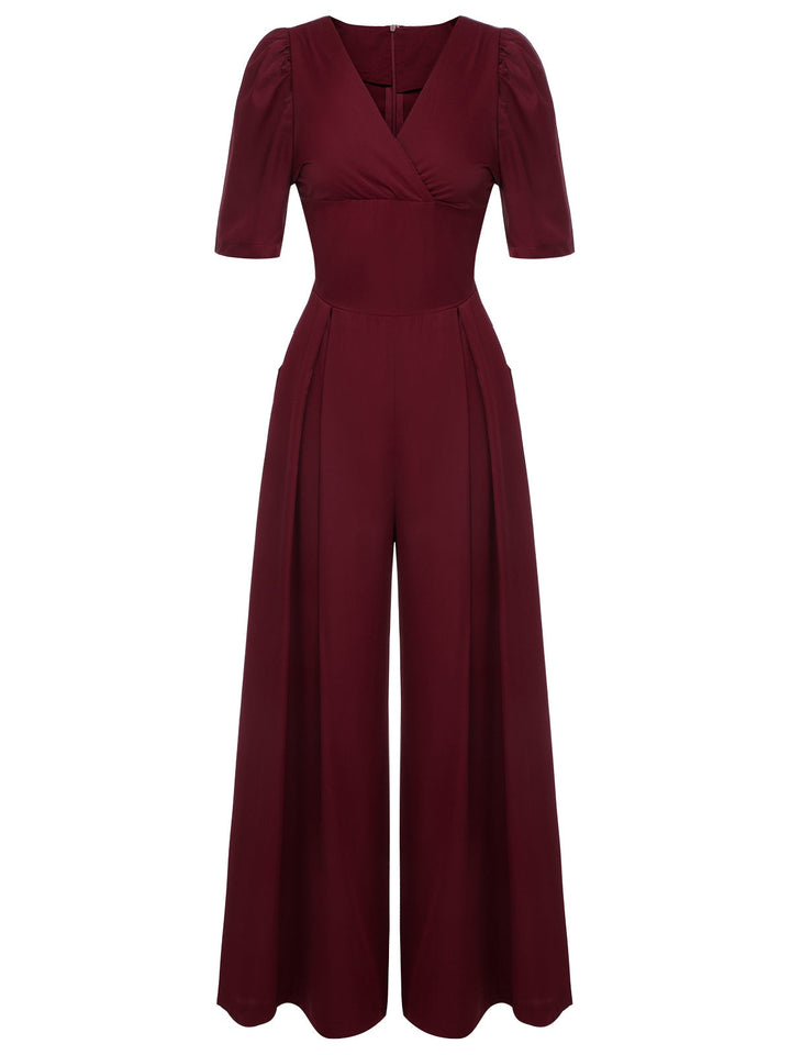1930s Puff Short Sleeve Wide Leg Jumpsuit — 1930s style that transcends decades