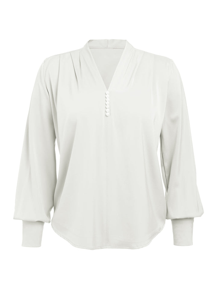 1930s Solid V-neck Puff Sleeve Blouse — vintage elegance for the modern woman