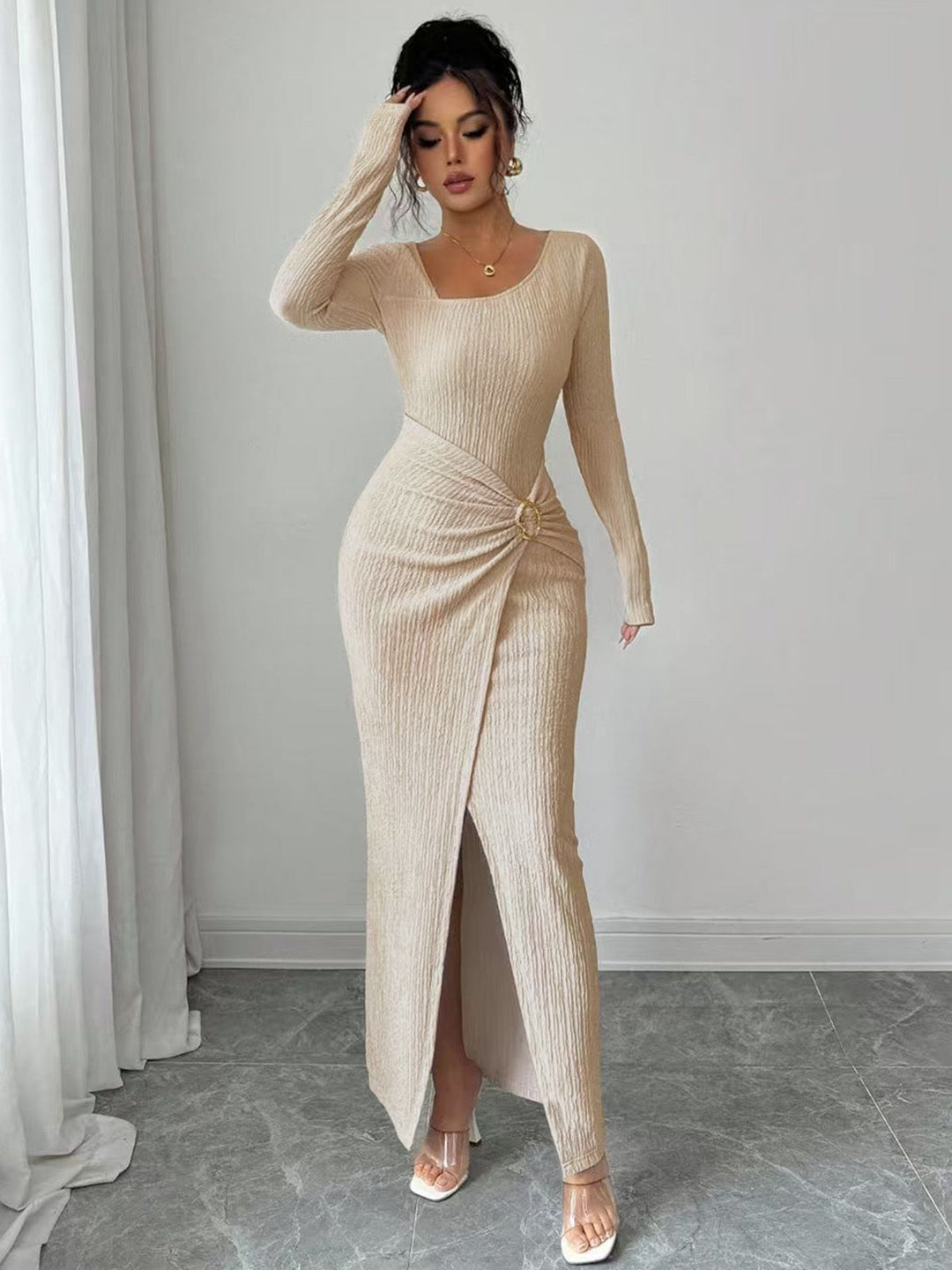 1930s Ribbed Long Sleeve Split Dress - vintage dress, retro fashion