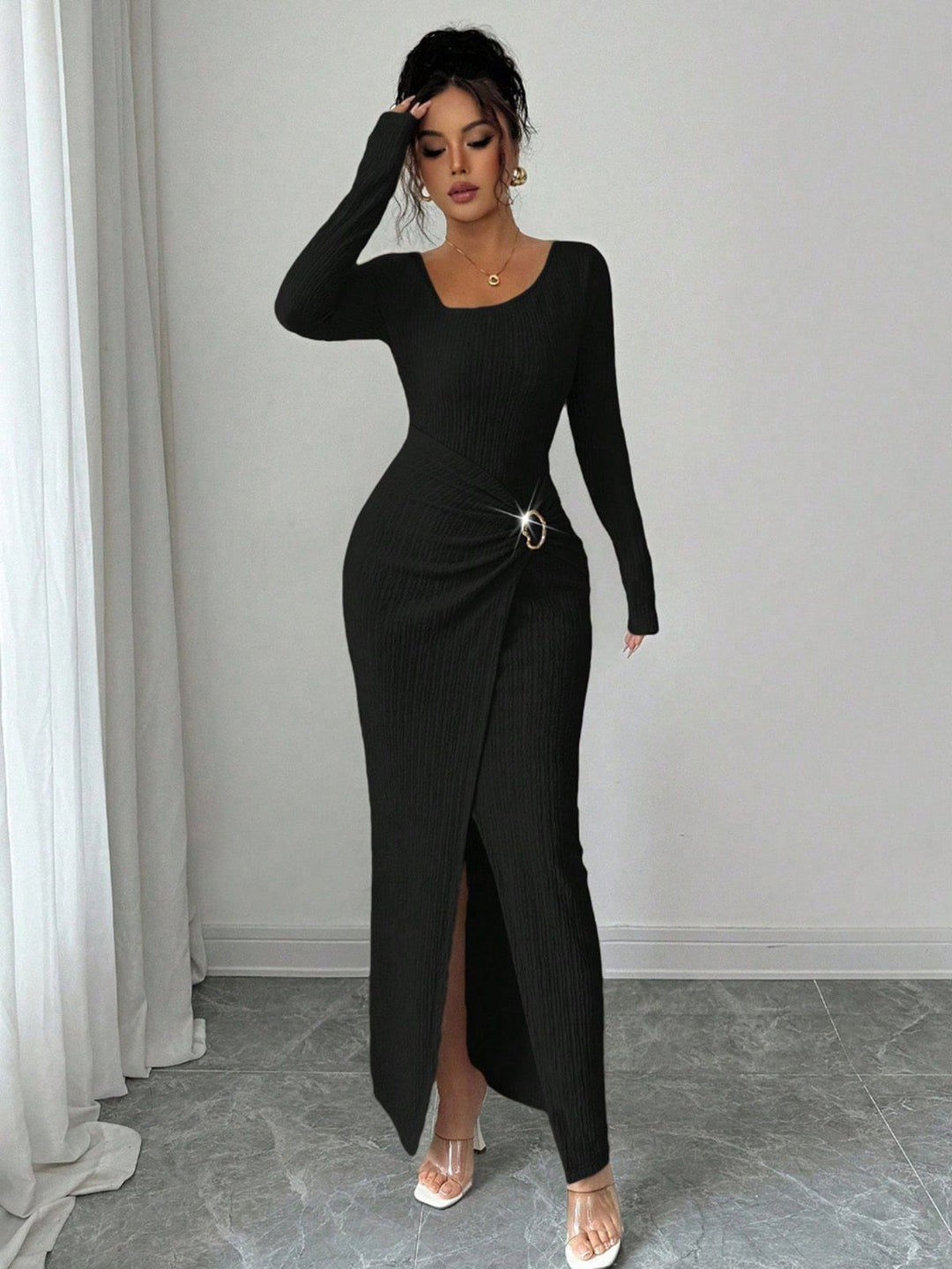 1930s Ribbed Long Sleeve Split Dress - vintage dress, retro fashion