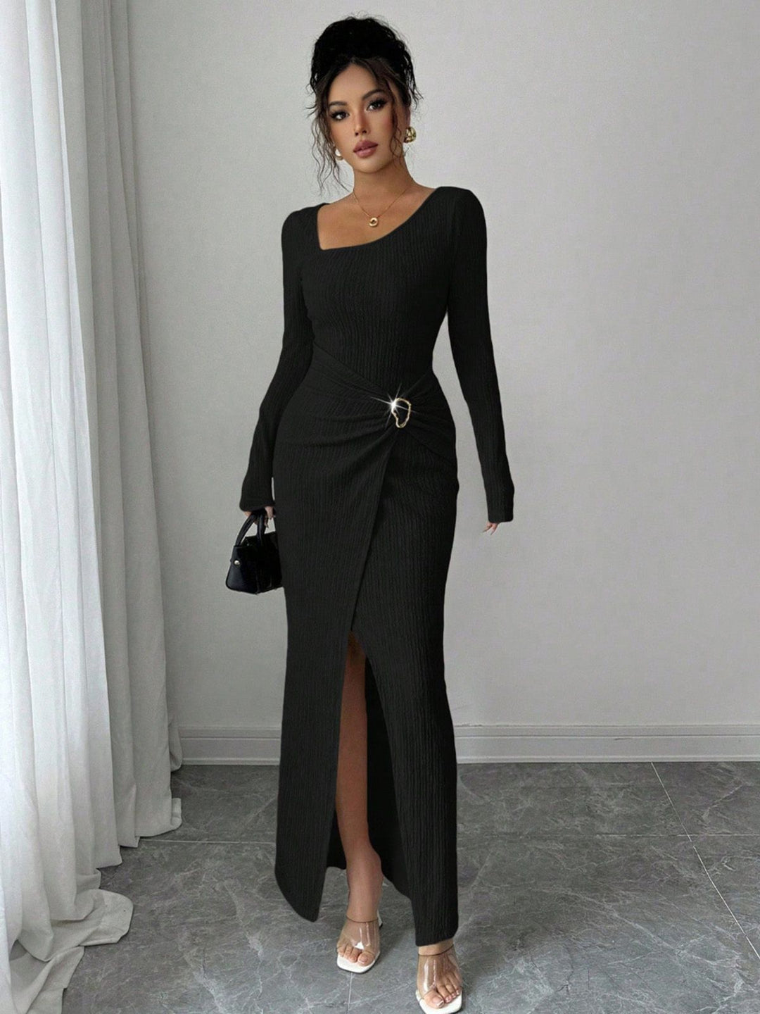 1930s Ribbed Long Sleeve Split Dress - vintage dress, retro fashion