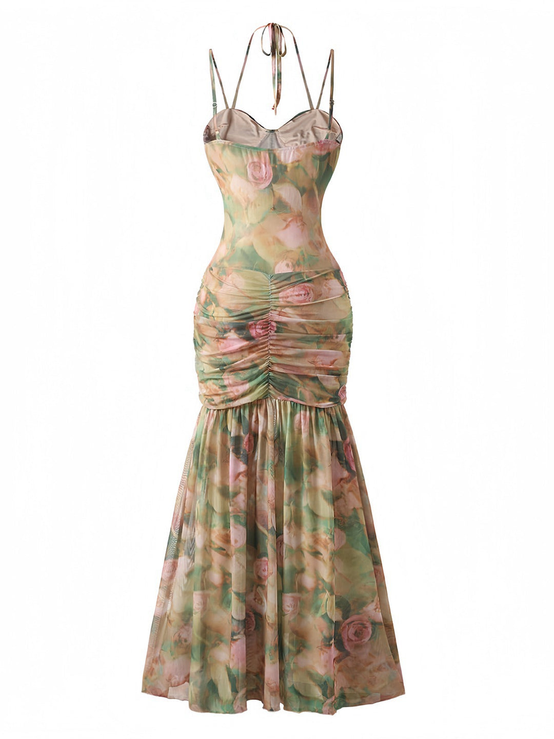 1930s Rose Print Fishbone Ruched Slit Dress - vintage dress, retro fashion