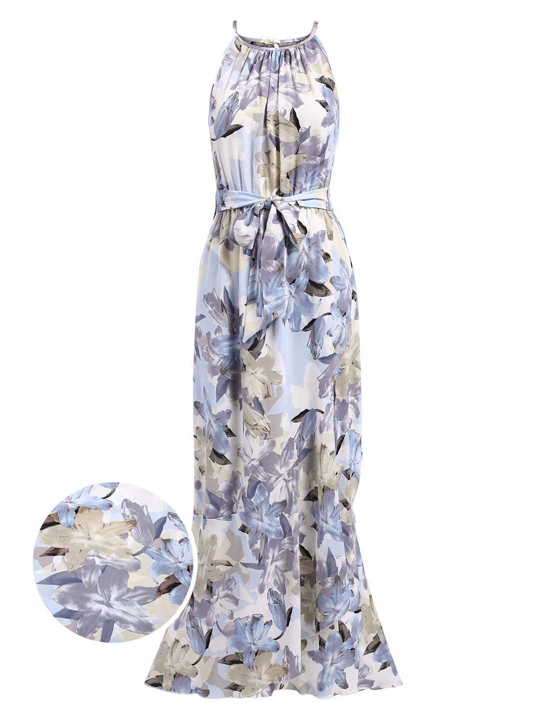 She slips into this 1930s Round Neck Floral Irregular Hem Belted Dress and suddenly it&