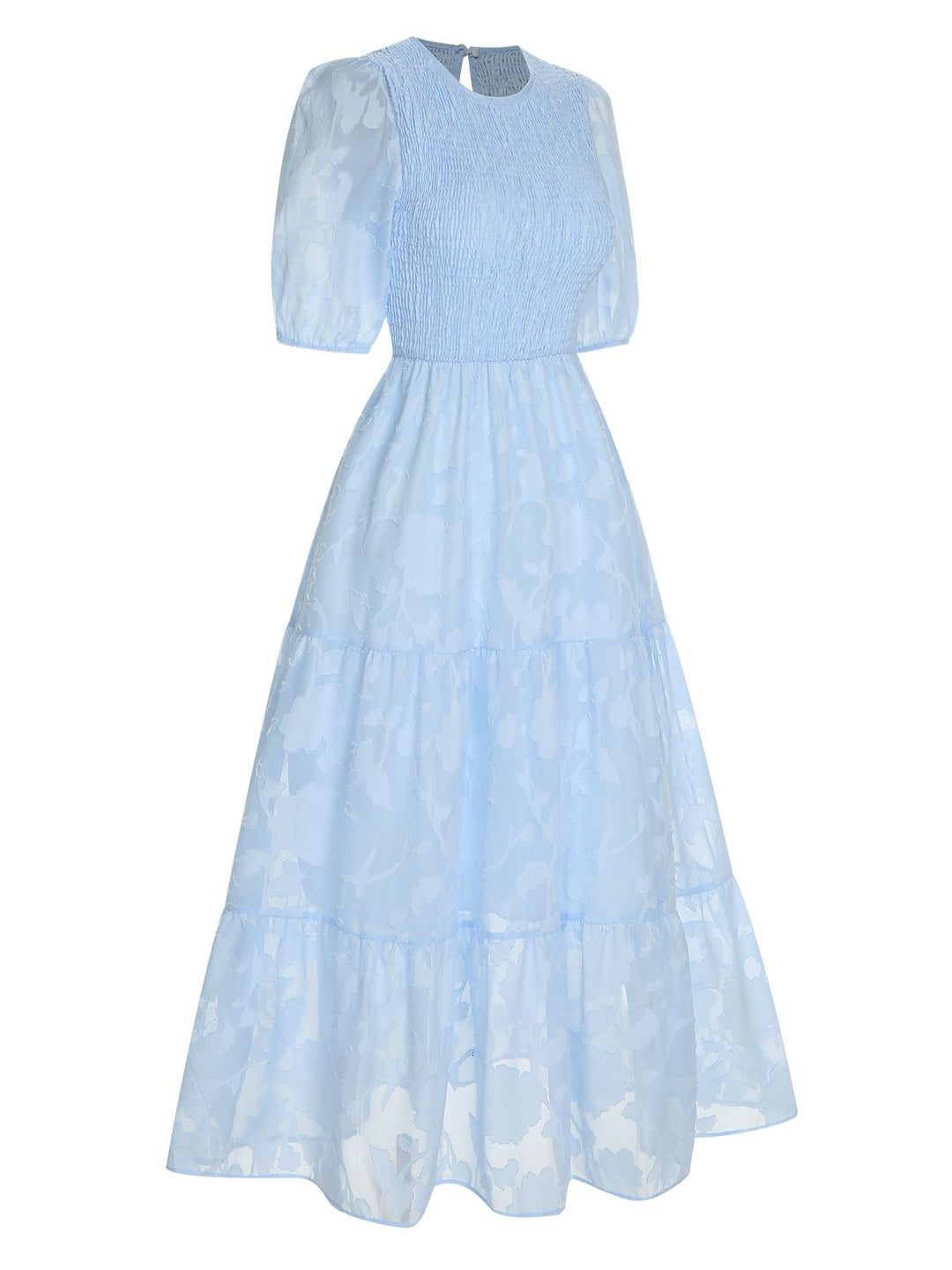 She slips into this 1930s Round Neck Puff Sleeve Wrinkle Dress and suddenly it&