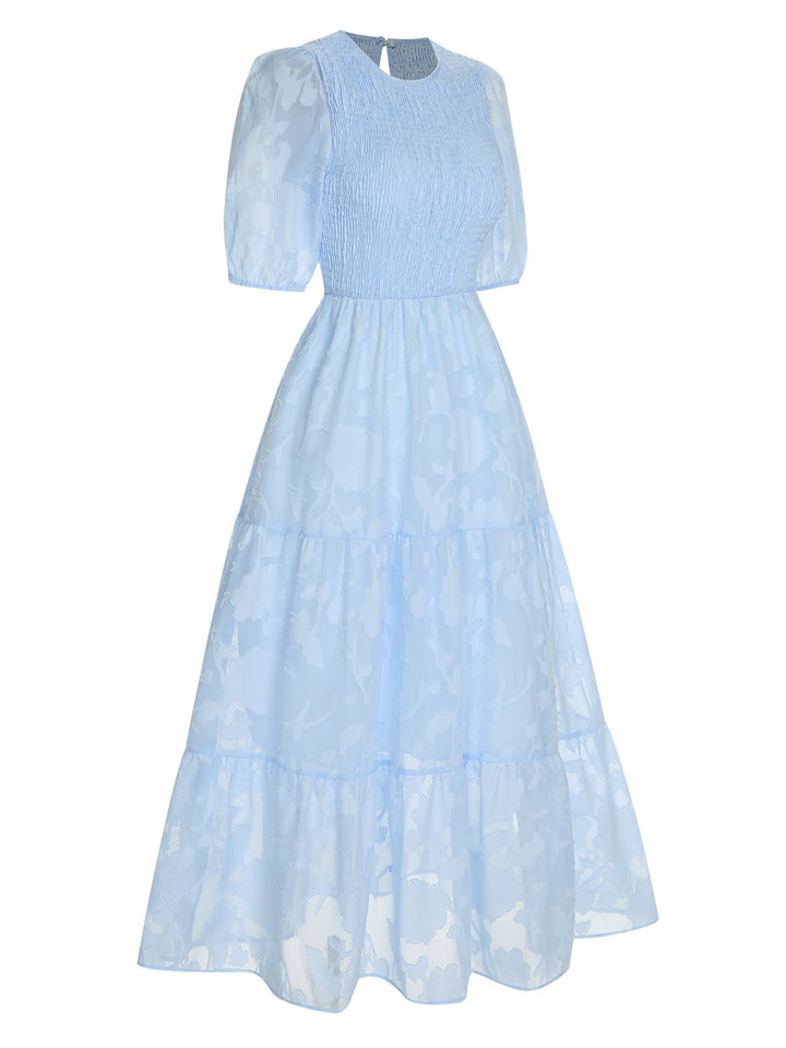 She slips into this 1930s Round Neck Puff Sleeve Wrinkle Dress and suddenly it&