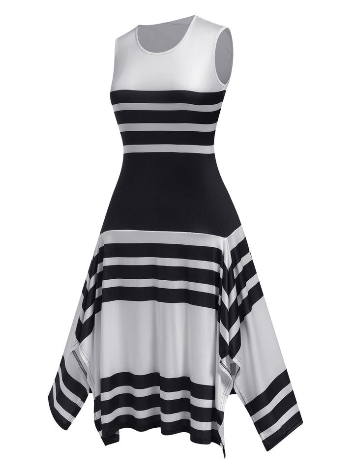1930s Round Neck Sleeveless Striped Dress, vintage dress, retro fashion - perfect for women who love vintage and retro fashion