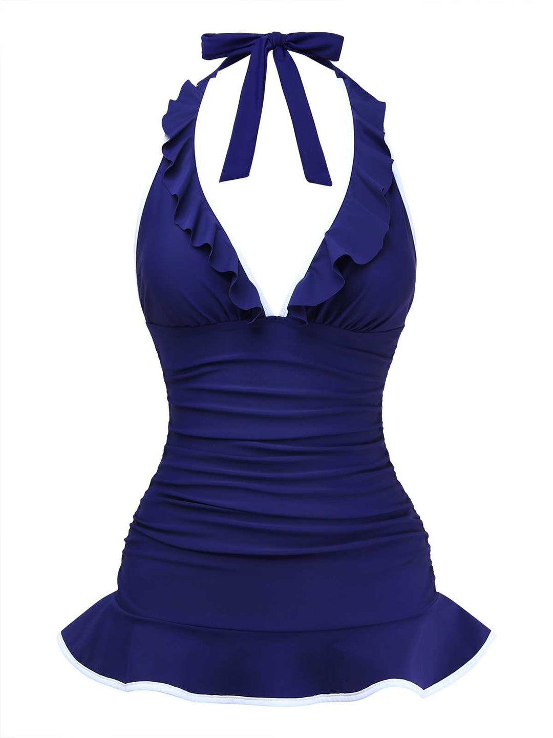 1930s Ruffle Halter Contrast Trim Swimdress - vintage dress, retro fashion