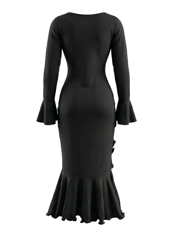1930s Ruffled Button Side Slit Midi Dress - vintage dress, retro fashion