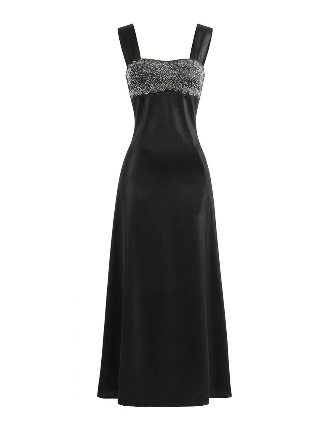 1930s Satin Rhinestone Wide-Strap Maxi Dress - vintage dress, retro fashion