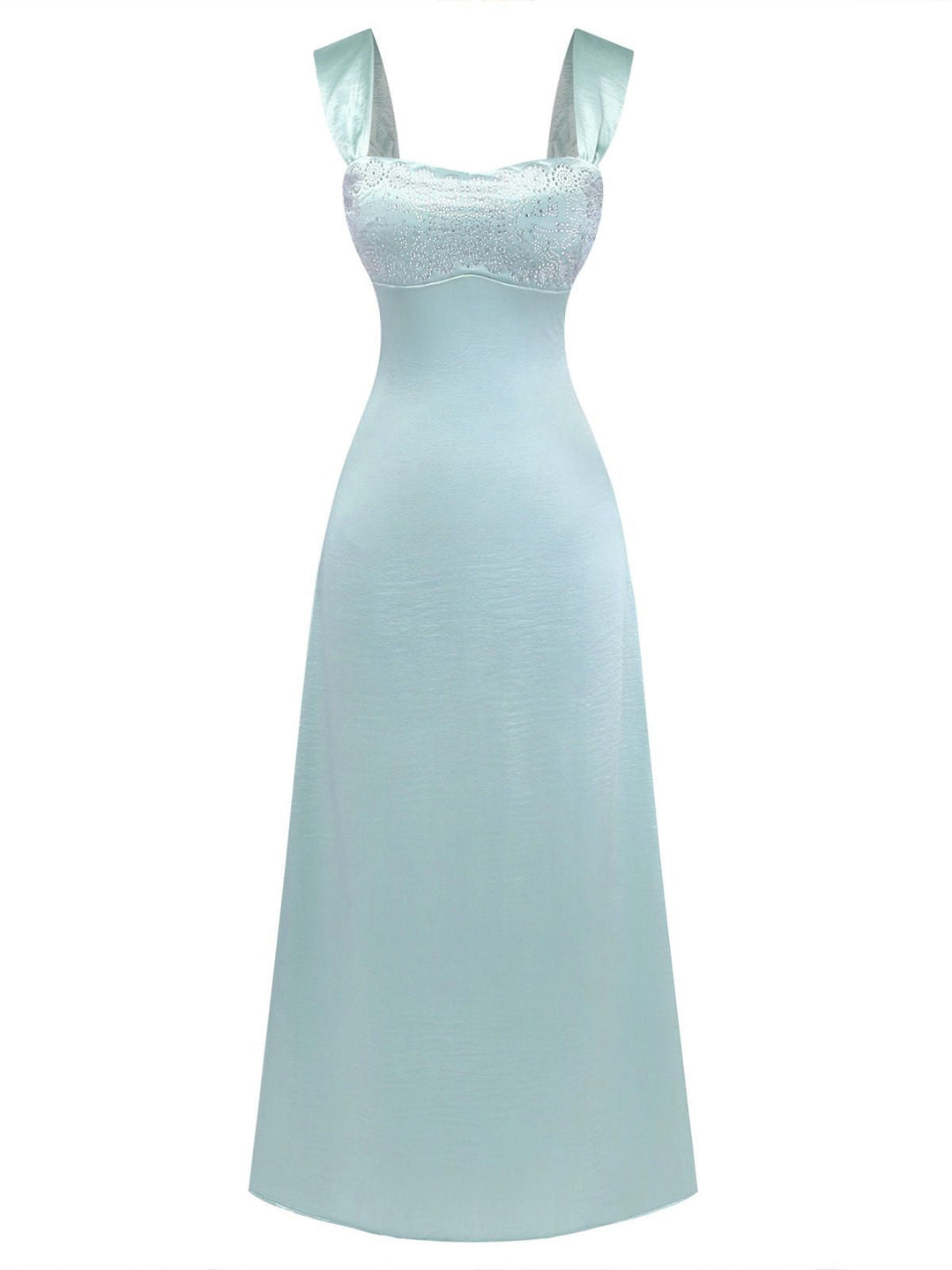 1930s Satin Rhinestone Wide-Strap Maxi Dress - vintage dress, retro fashion