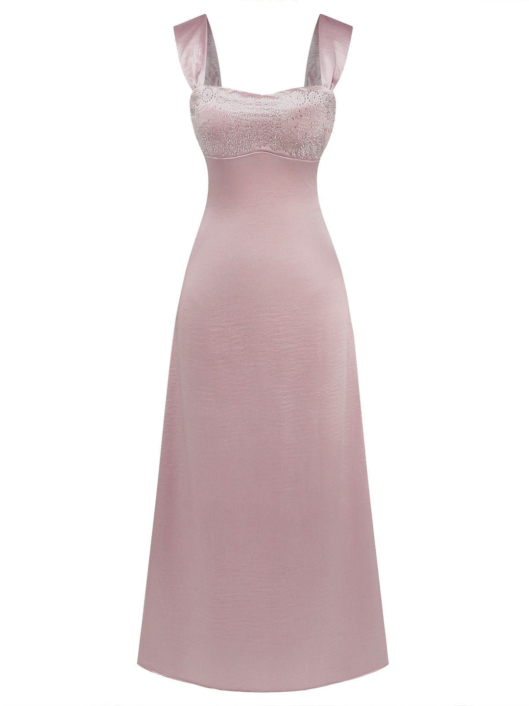 1930s Satin Rhinestone Wide-Strap Maxi Dress - vintage dress, retro fashion