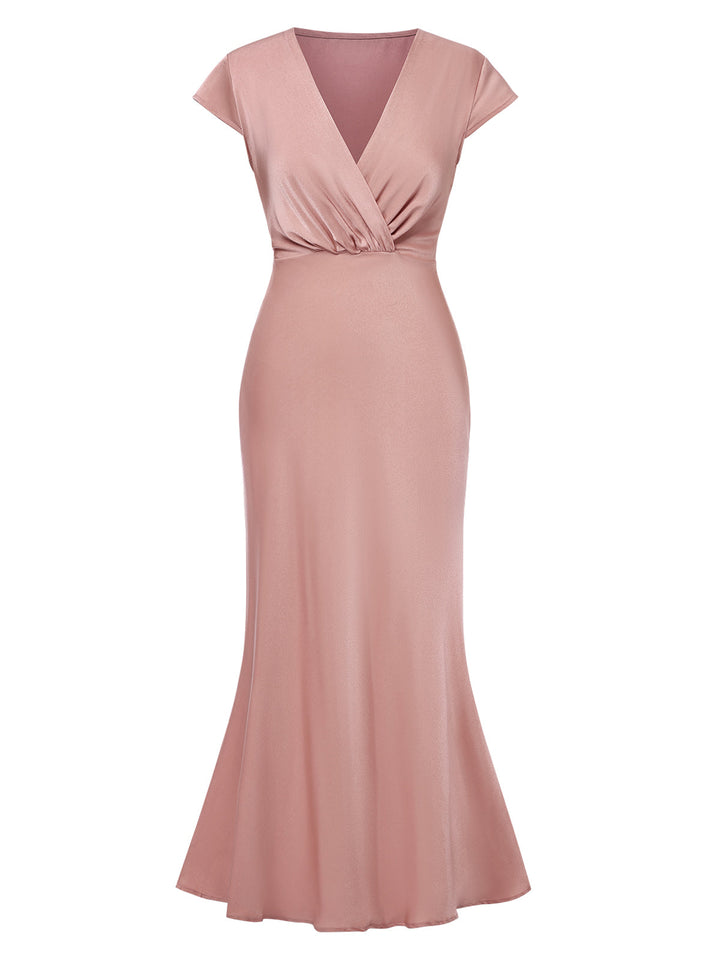 Fabric texture: 1930s 1930s Satin Solid V-Neck Fis